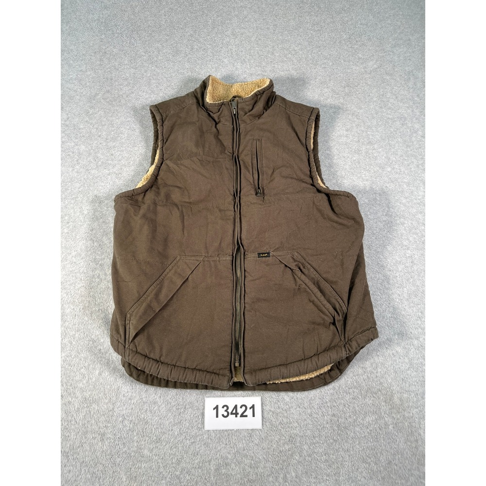 Lee Vest Mens Medium Brown Excellent Vintage Sherpa Lined Canvas Workwear Zip